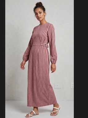🔆Tavin Long Pink Plaid Maxi Dress
